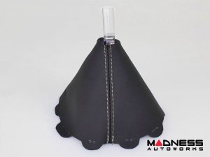 FIAT 124 Spider Gear Shift Boot - Black Italy - Black Leather w/ Silver Stitching